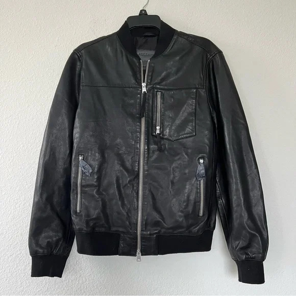 AllSaints Mens Tyro Leather Bomber Jacket - Black